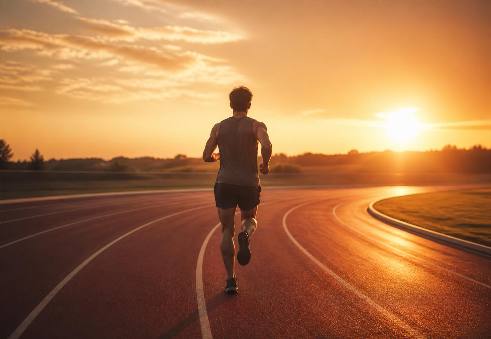 Athlete running at sunrise